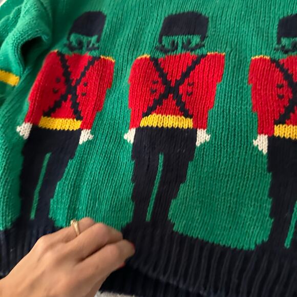 Vintage Windcrest Hand Knit Nutcracker Sweater Size L | Green Christmas Holiday - Picture 2 of 7